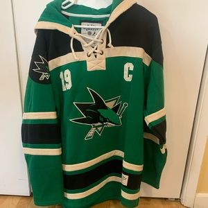San Jose Sharks Old Time hockey fleece hooded pullover: large.